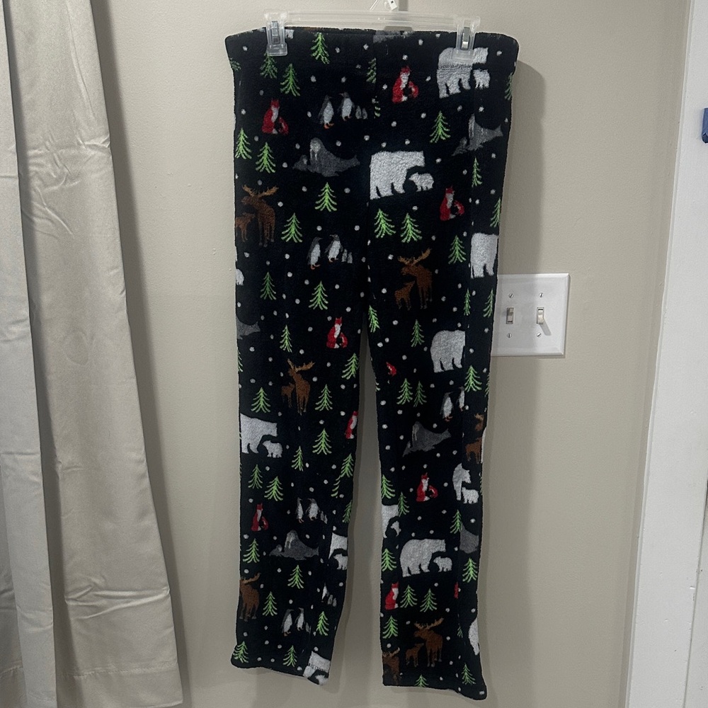 Secret Treasures Black Polar Bear & Forest Print Fleece Pajama Pants